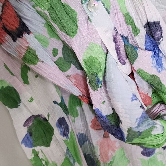 Zac & Rachel Womens Top 2X Floral Watercolor Lightweight Roll Tab Sleeves - Picture 5 of 5